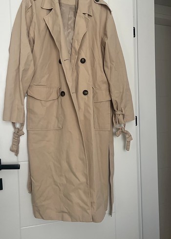 Bej Uzun Keten Trençkot - Görsel 8