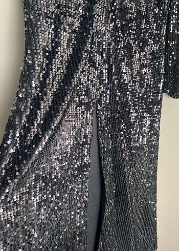 Gri Payetli Uzun Kollu Abiye Elbise - Görsel 4