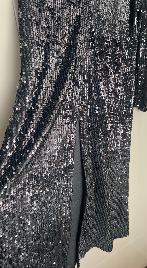 Gri Payetli Uzun Kollu Abiye Elbise - Görsel 4