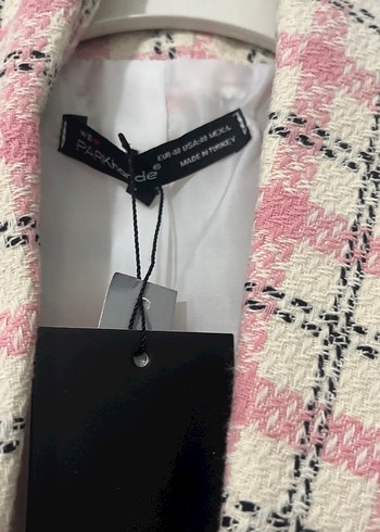 Düğmeli Pembe Ekose Midi Kadın Blazer - Görsel 3