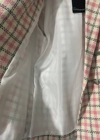 Düğmeli Pembe Ekose Midi Kadın Blazer - Görsel 8
