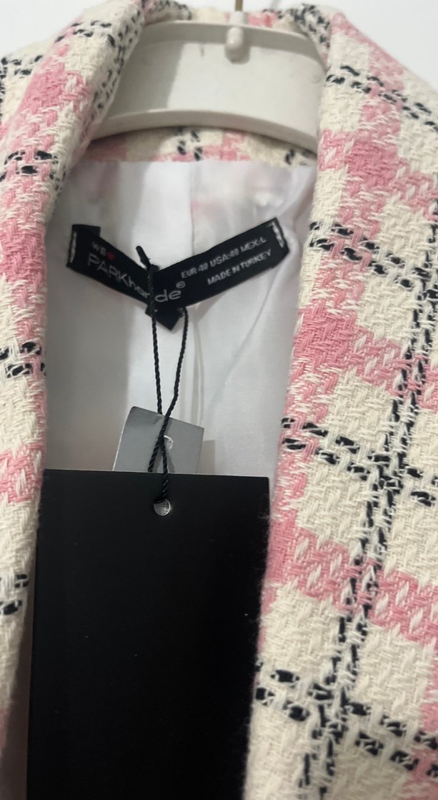 Düğmeli Pembe Ekose Midi Kadın Blazer - Görsel 3