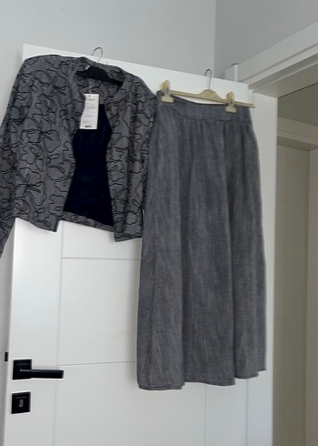 Gri Baskılı Kadın Keten Takım - Görsel 7