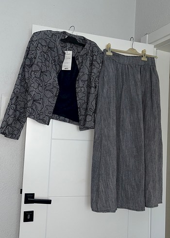 Gri Baskılı Kadın Keten Takım - Görsel 8