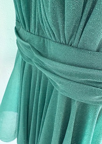 Mini abiye yeşil renk arkadan sırtta bağlamalı simli gece için - Görsel 3