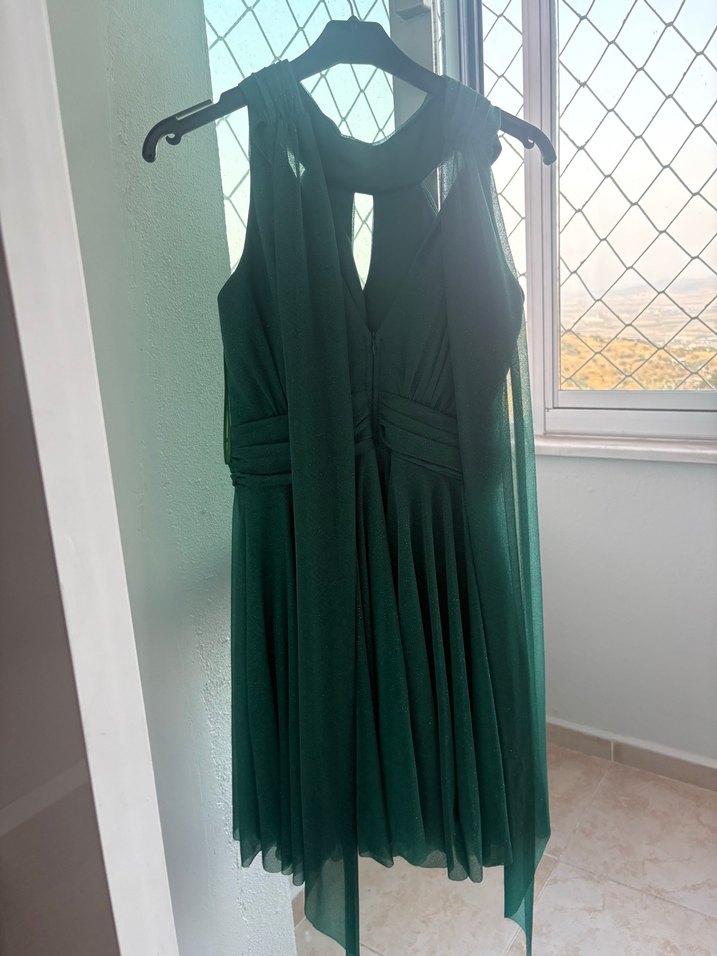 Mini abiye yeşil renk arkadan sırtta bağlamalı simli gece için - Görsel 4