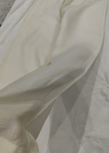 Beyaz Keten Midi Kadın Pantolon - Görsel 3