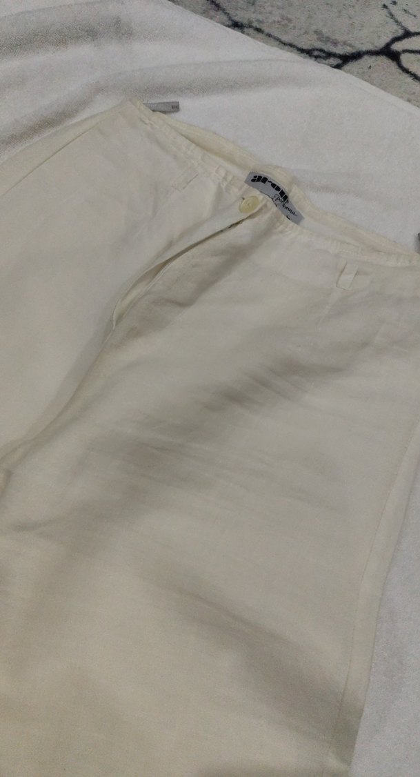 Beyaz Keten Midi Kadın Pantolon - Görsel 2