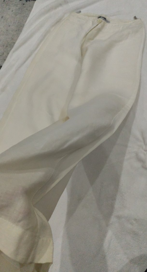 Beyaz Keten Midi Kadın Pantolon - Görsel 3