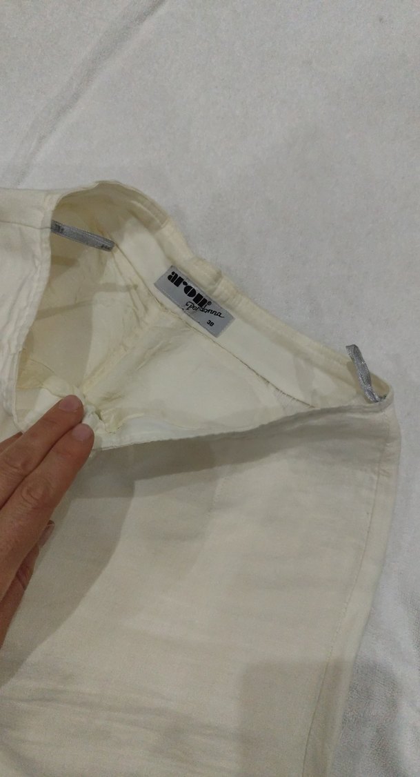 Beyaz Keten Midi Kadın Pantolon - Görsel 4