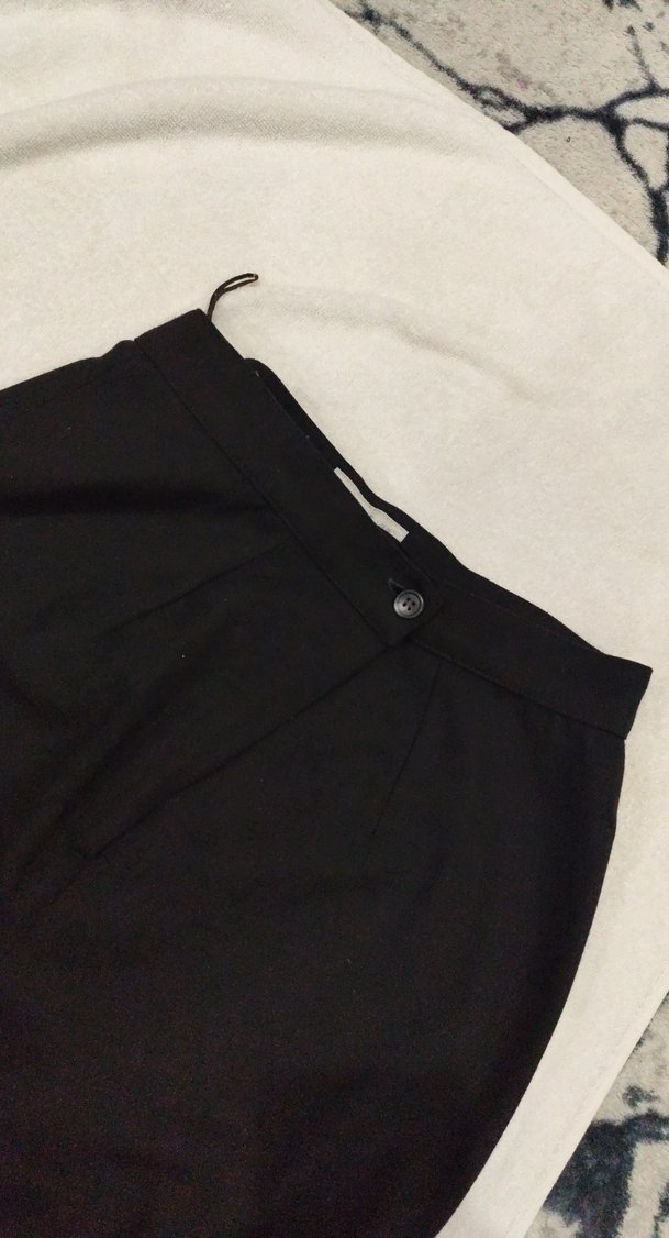 Kadın Siyah Drapeli Uzun Kumaş Pantolon - Görsel 2