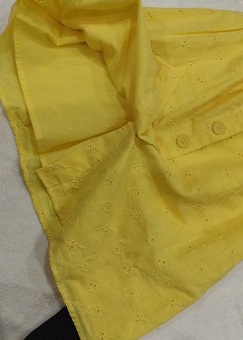 Sarı Nakışlı Midi Pamuk Elbise - Görsel 2