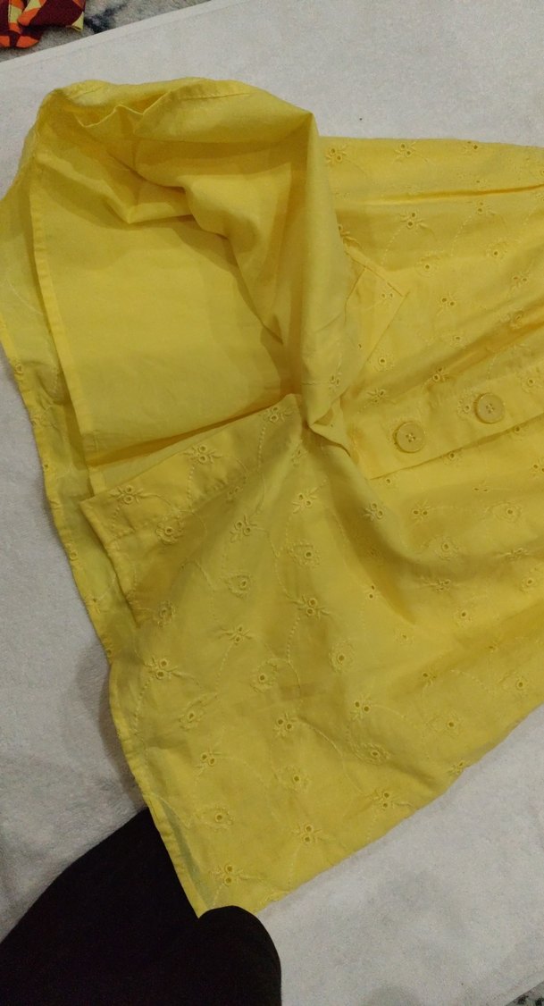 Sarı Nakışlı Midi Pamuk Elbise - Görsel 2