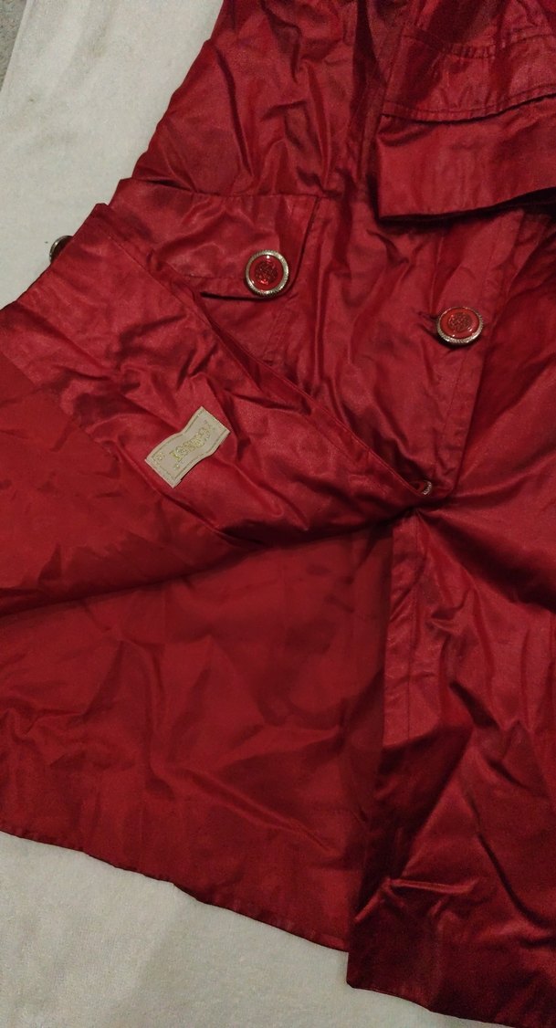 Parlak Kırmızı Düğmeli Kadın Uzun Kaban - Görsel 3