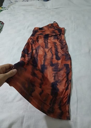 Bağlama Desenli Drapeli Kahverengi Midi
