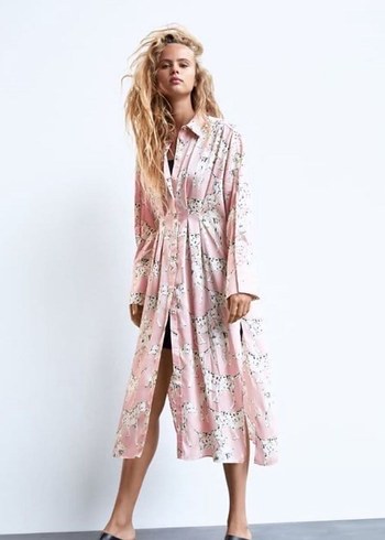 Pembe Leopar Desenli Uzun Bohem Kadın Sabahlık - Görsel 5