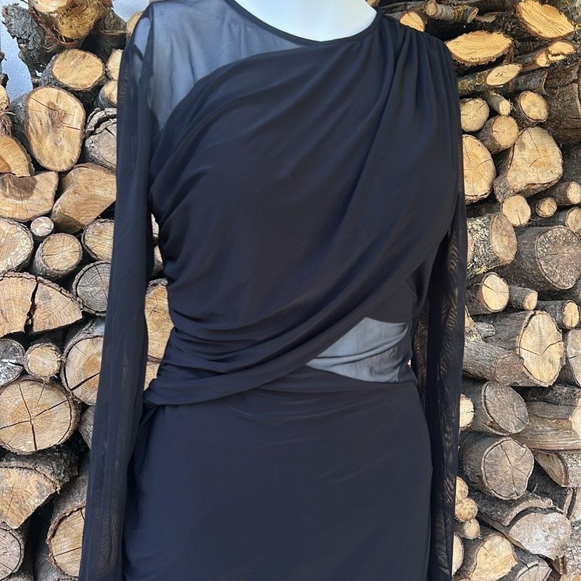 Uzun Kollu Siyah Drapeli Kadın Elbise - Görsel 3