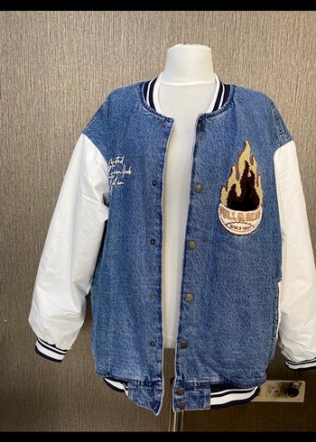 Pull and Bear Mavi Denim Kolej Ceket