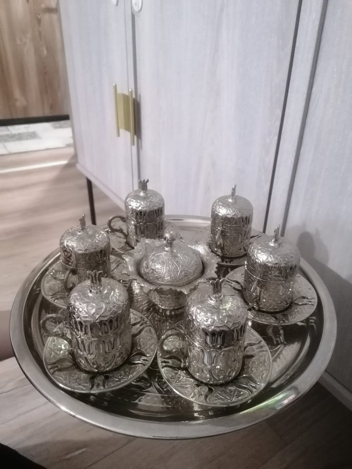 Parlak Gümüş Kaplamalı Kahve Fincan Takımı - Görsel 2