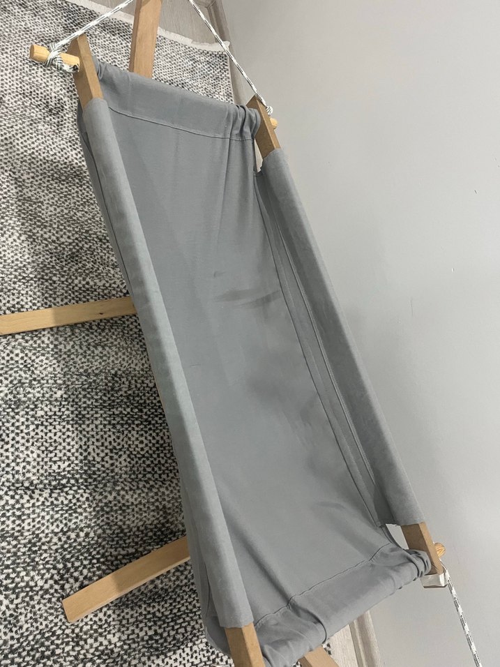 Gri Kumaş ve Ahşap Bebek Beşiği hamak - Görsel 2