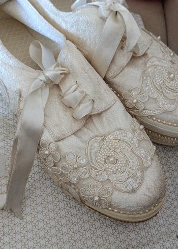 Diger Beyaz Boncuklu Vintage Düğün ayakkabısı - Görsel 5