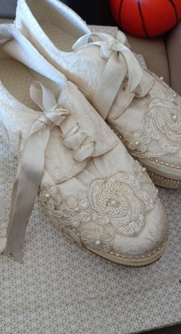 Diger Beyaz Boncuklu Vintage Düğün ayakkabısı - Görsel 5