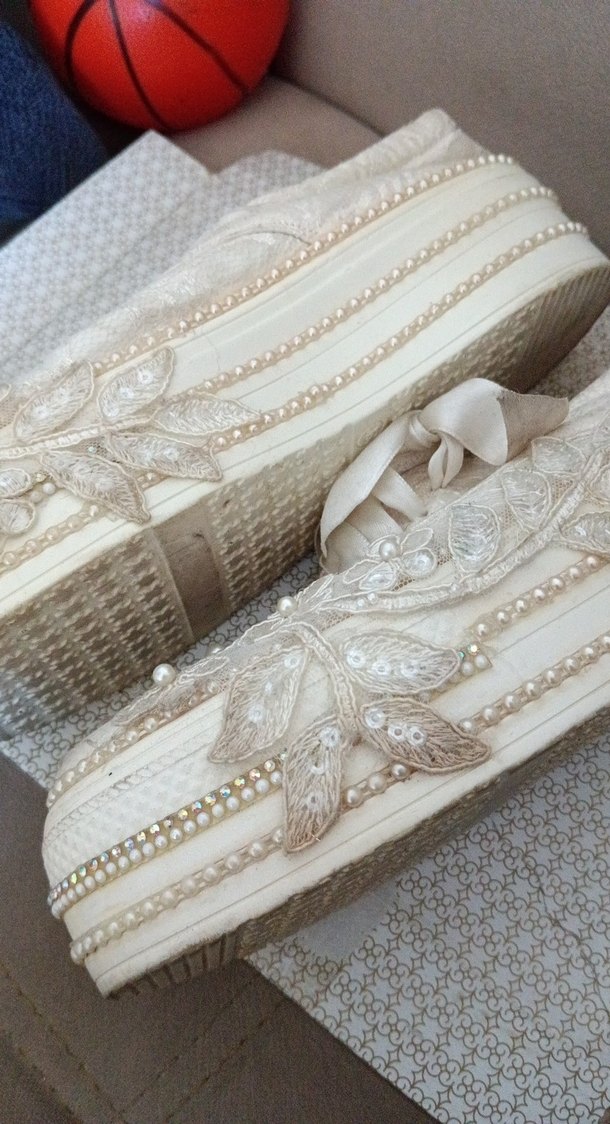 Diger Beyaz Boncuklu Vintage Düğün ayakkabısı - Görsel 4