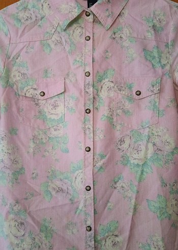 Pembe Desenli Uzun Kollu coquette Kadın Gömlek - Görsel 2