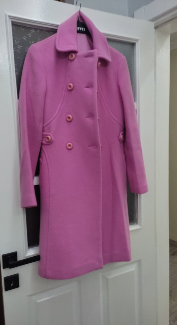 Düğmeli Pembe Kadın Kaban - Görsel 3