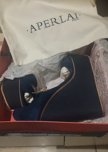 Mavi Süet Platform Topuklu Kadın Ayakkabı - Görsel 5