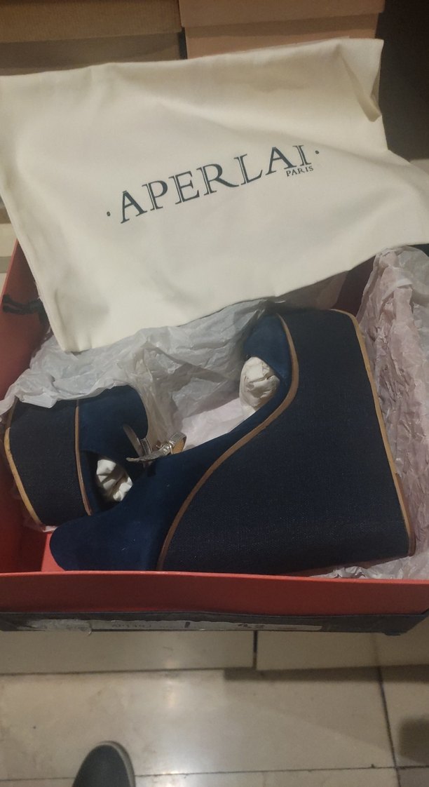 Mavi Süet Platform Topuklu Kadın Ayakkabı - Görsel 5