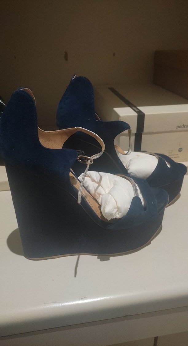 Mavi Süet Platform Topuklu Kadın Ayakkabı - Görsel 2