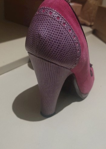 Pembe Yüksek Topuklu Kadın Süet Ayakkabı - Görsel 5