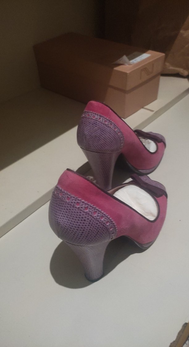 Pembe Yüksek Topuklu Kadın Süet Ayakkabı - Görsel 4