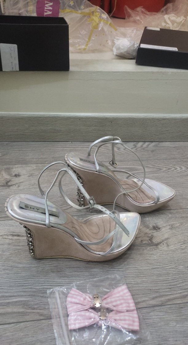 Pembe Topuklu Kadın Abiye Ayakkabı ve Fiyonk - Görsel 4