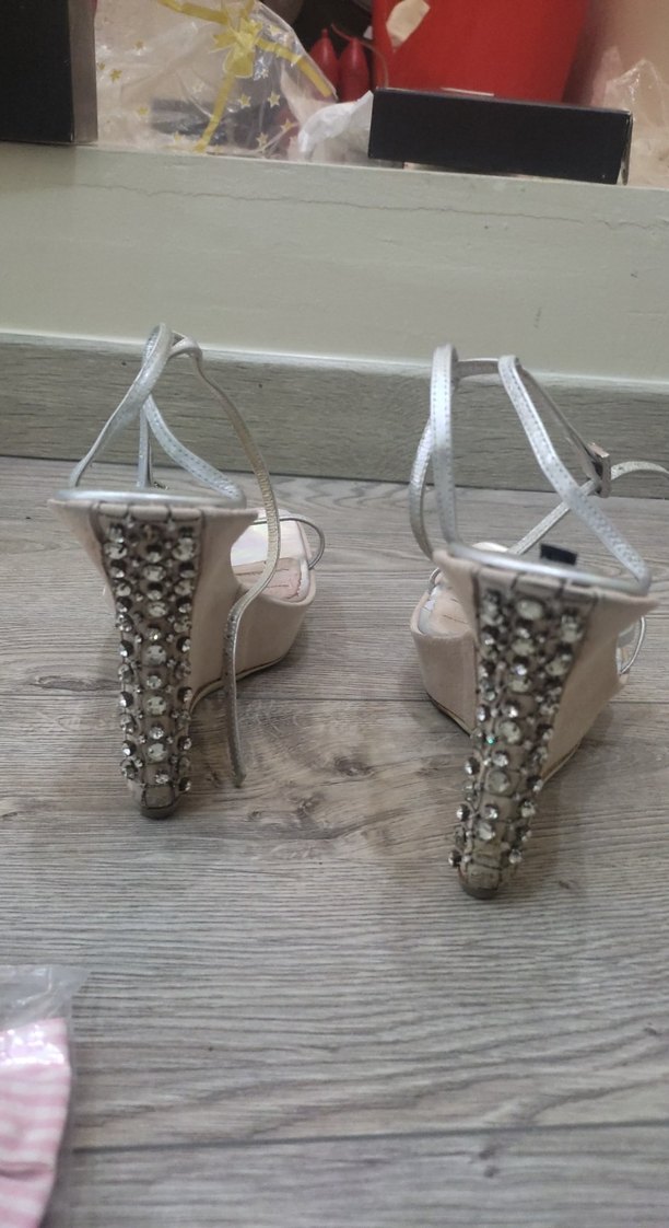 Pembe Topuklu Kadın Abiye Ayakkabı ve Fiyonk - Görsel 5