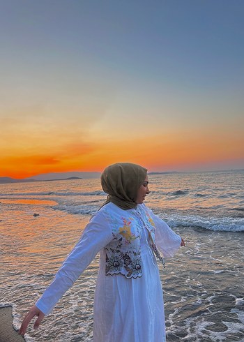 Bohem Uzun Beyaz nakışlı etek takım - Görsel 2