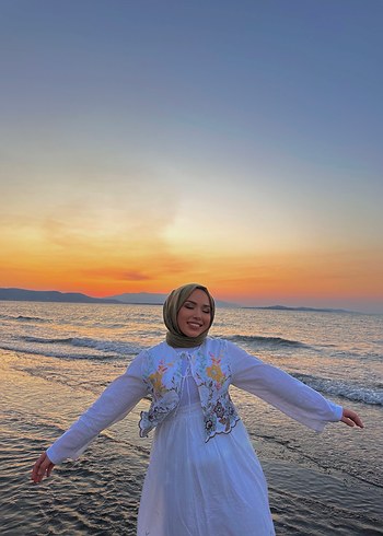 Bohem Uzun Beyaz nakışlı etek takım - Görsel 4