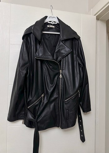 Kadın Siyah Deri Biker Ceket - Görsel 2