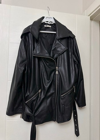 Kadın Siyah Deri Biker Ceket - Görsel 3