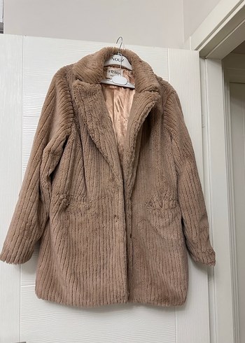 Bej Kadın Midi Peluş Kaban - Görsel 2