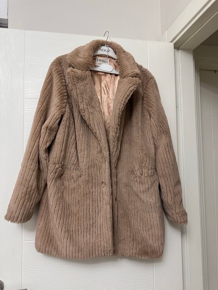 Bej Kadın Midi Peluş Kaban - Görsel 2