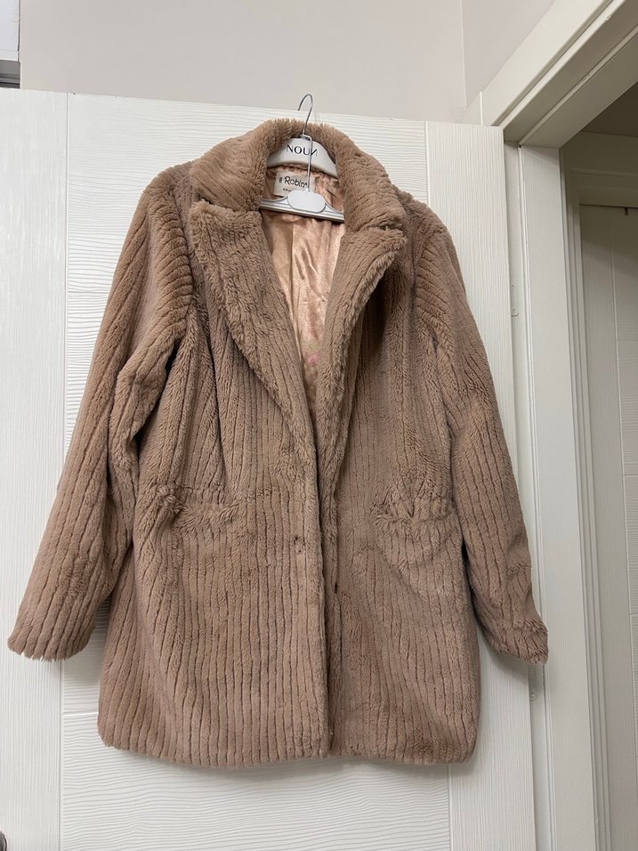 Bej Kadın Midi Peluş Kaban - Görsel 3