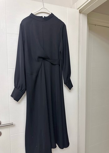 Drapeli Siyah Uzun Kollu Uzun Elbise - Görsel 3