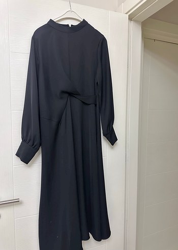 Drapeli Siyah Uzun Kollu Uzun Elbise - Görsel 2