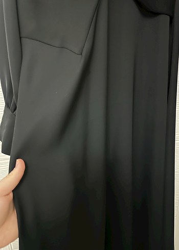 Drapeli Siyah Uzun Kollu Uzun Elbise - Görsel 4