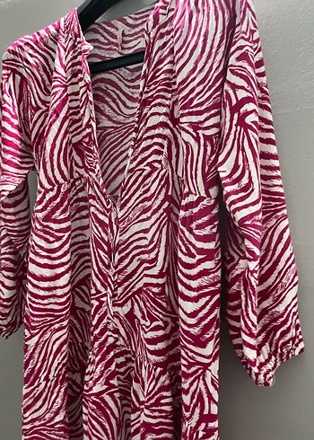 Diğer Pembe Zebra Desenli Uzun Bohem Elbise