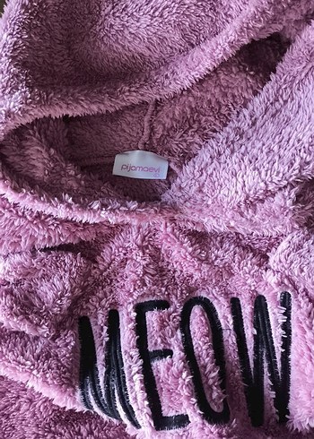 2li takım Pembe Kürklü MEOW Baskılı Kedi Polar ev kıyafeti - Görsel 3