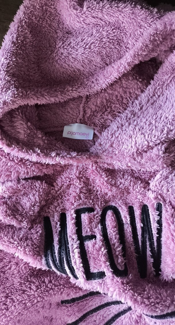 2li takım Pembe Kürklü MEOW Baskılı Kedi Polar ev kıyafeti - Görsel 3