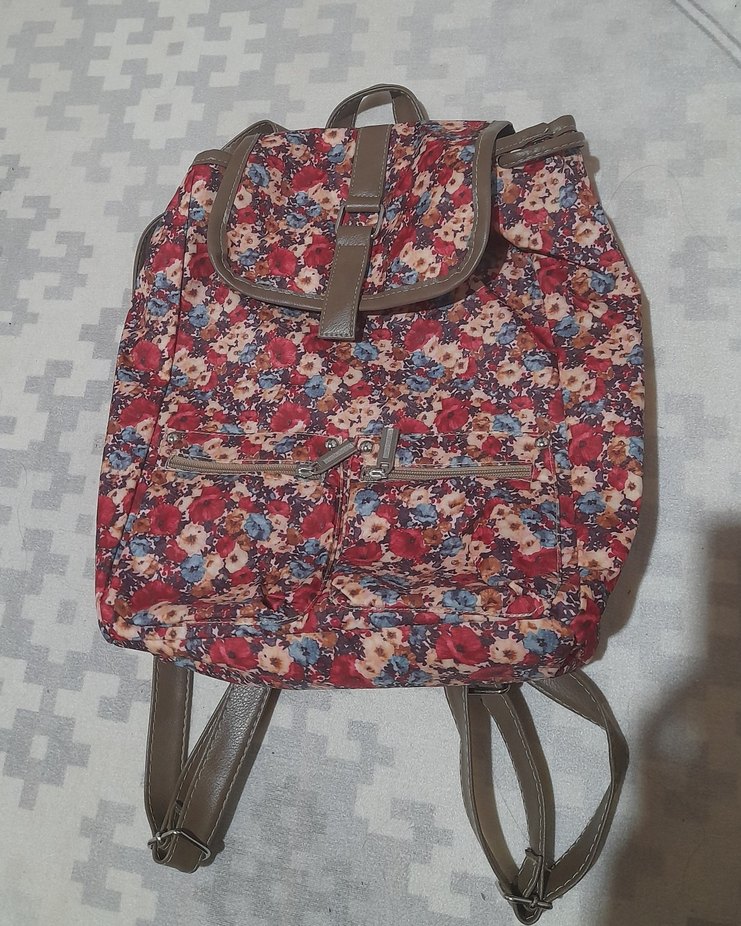 Çiçek Desenli Vintage Kadın Sırt Çantası - Görsel 2